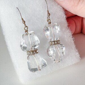 Vintage Swarovski-Style Cut Clear Faceted Crystal Cube Drop Earrings